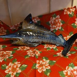 Ceramic Swordfish Blue & Brown Ocean Nautical Whimsical Sea Large 13.5" NEW